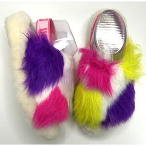 UGG Fluff Yeah Slide Sandals White Party Spots Size 8